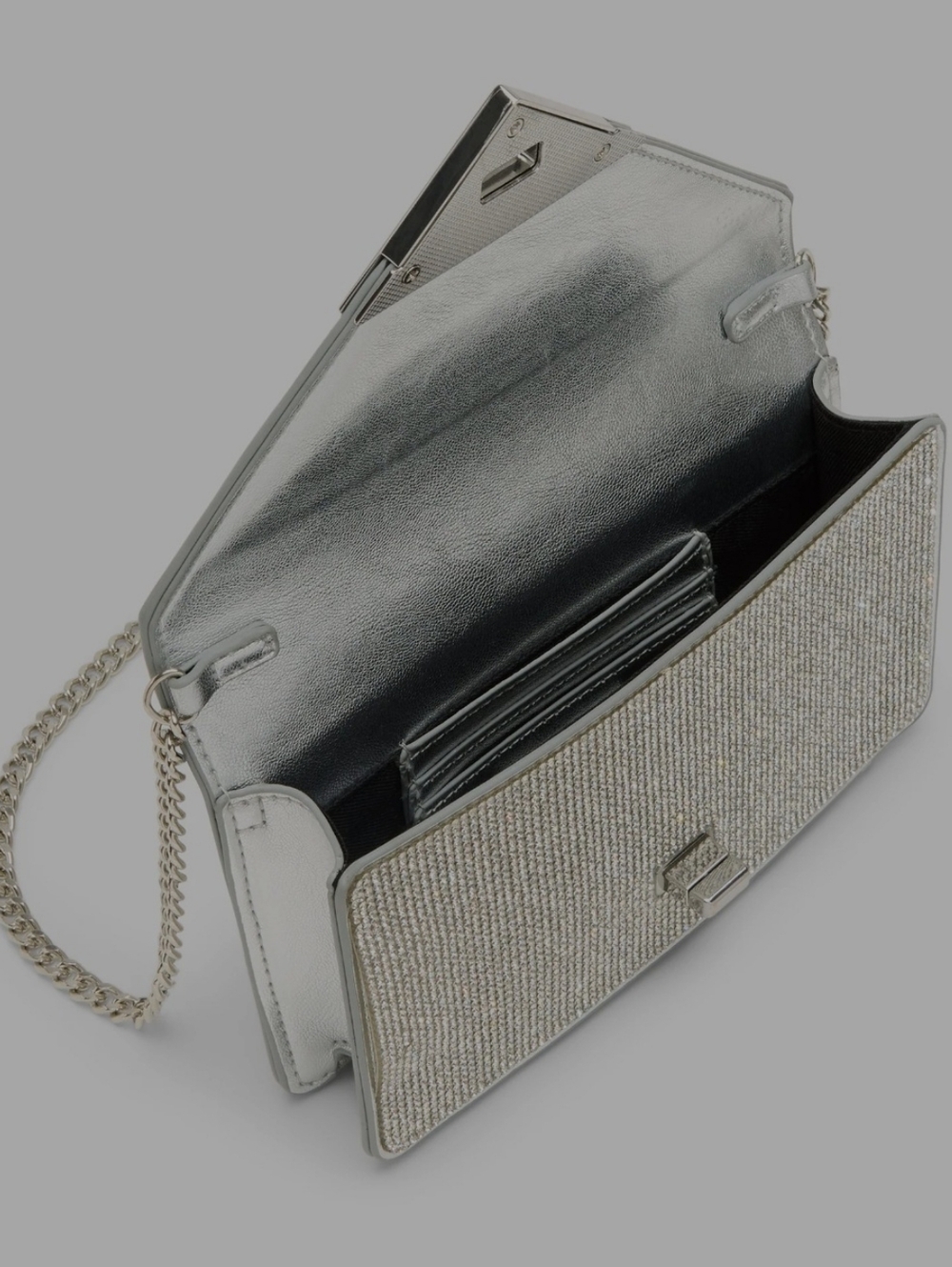 Aldo Silver Crystal-Embellished Chain Crossbody Clutch